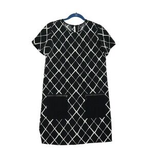 Valette Women’s Black White Sheath Dress. Patch Pockets Sz. Small